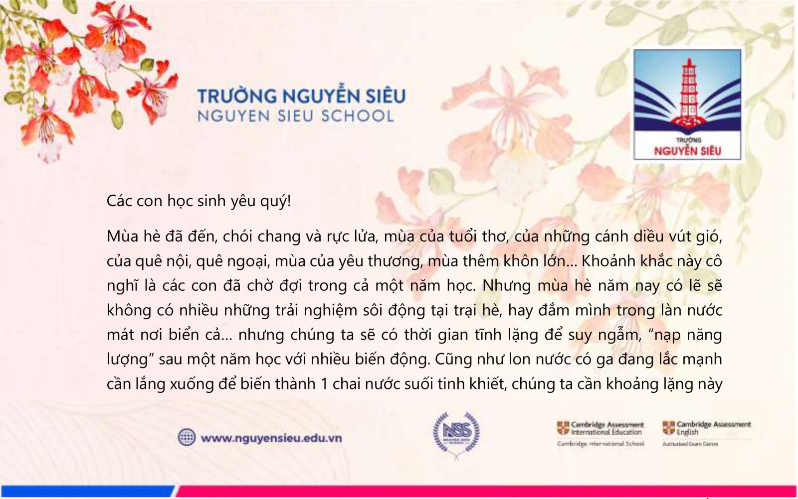 THƯ GỬI HỌC SINH CUỐI NĂM HỌC 2020-2021