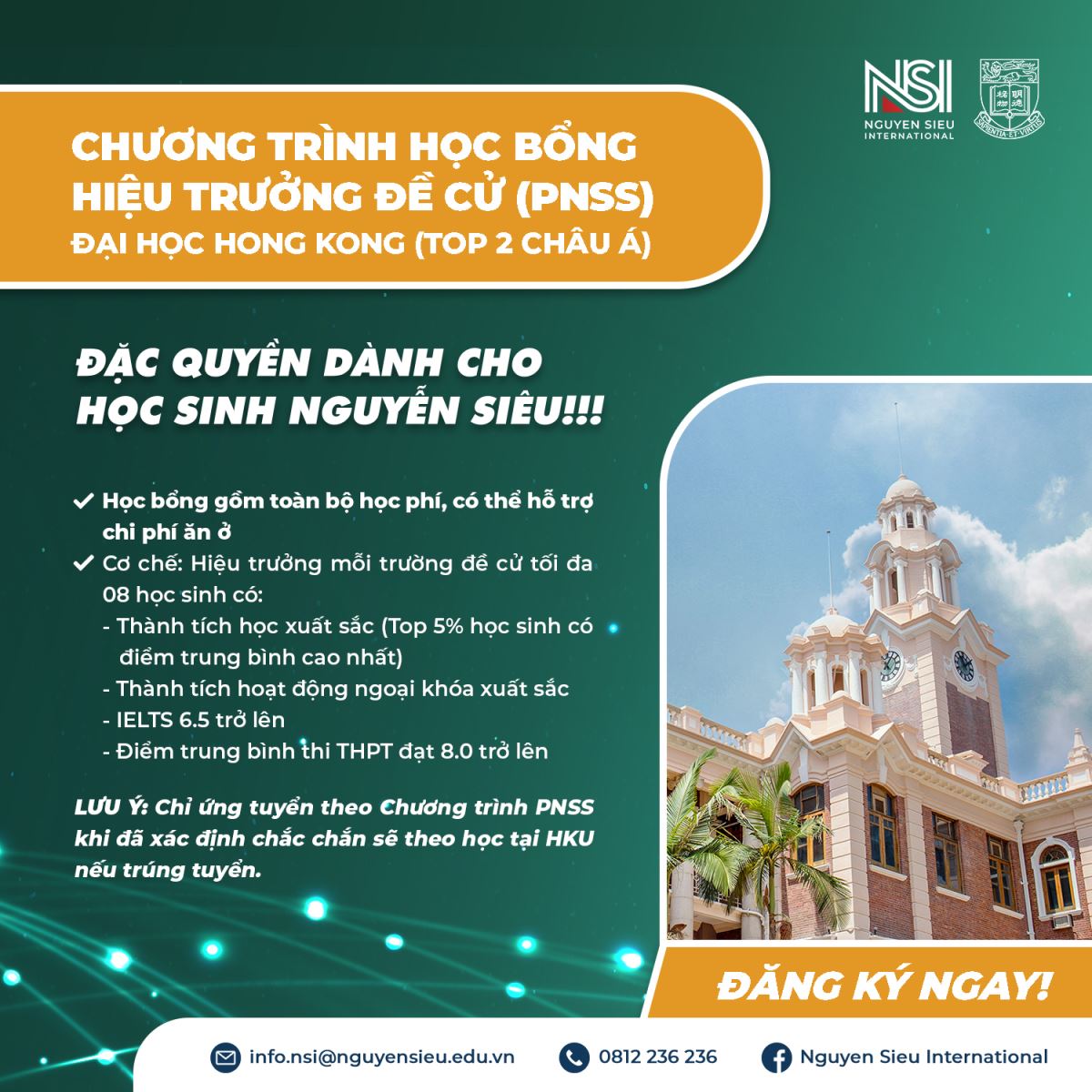 ĐH HONG KONG (TOP 2 CHÂU Á) CÔNG BỐ HỌC BỔNG ĐẶC BIỆT CHO HỌC SINH NGUYỄN SIÊU