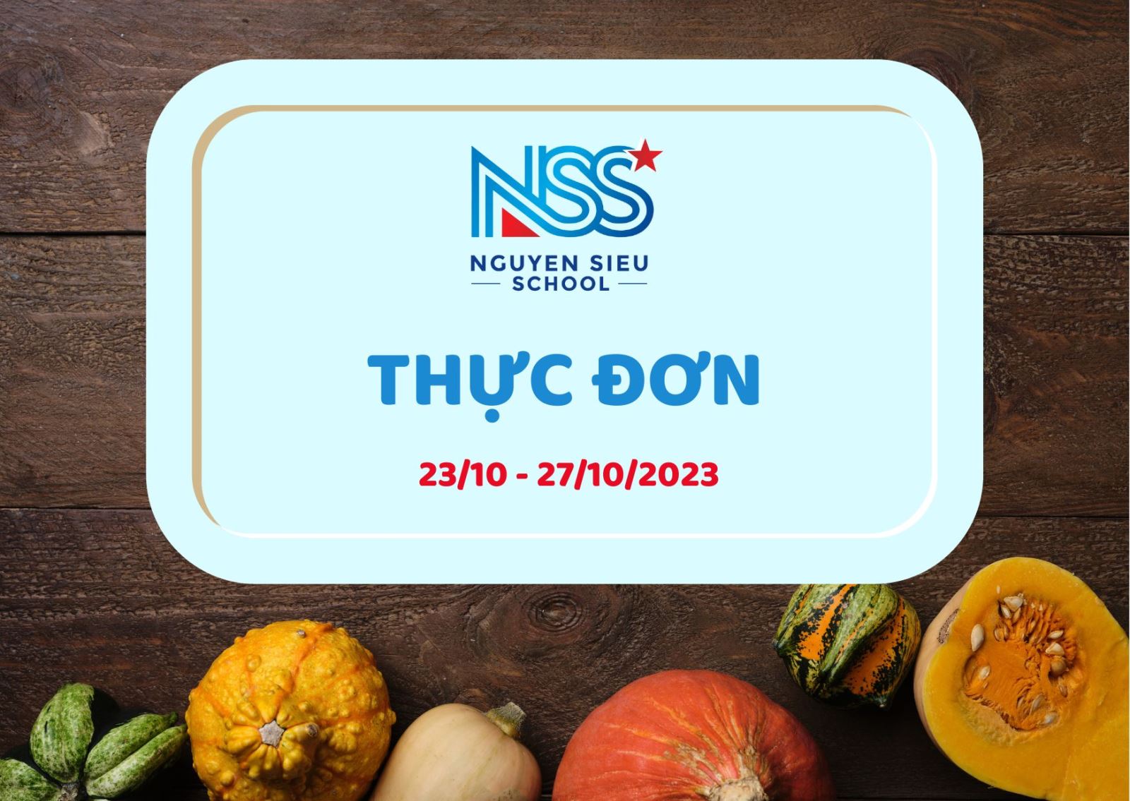 Thực đơn tuần 23/10 - 27/10/2023