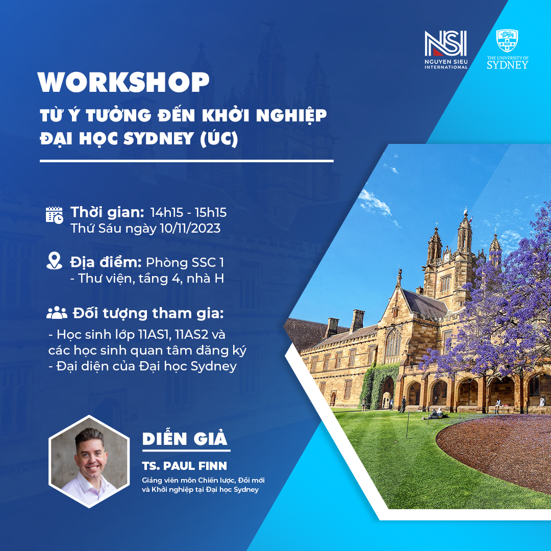 [WORKSHOP] ĐẠI HỌC SYDNEY (ÚC) - TỪ Ý TƯỞNG ĐẾN KHỞI NGHIỆP