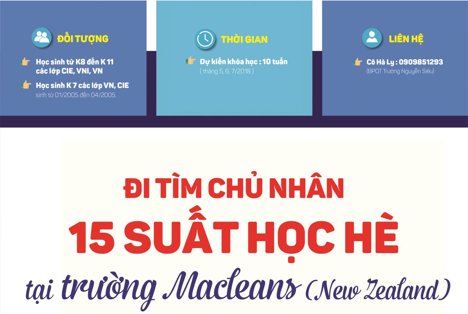 Đi tìm chủ nhân 15 suất học hè tại trường Macleans (New Zealand)