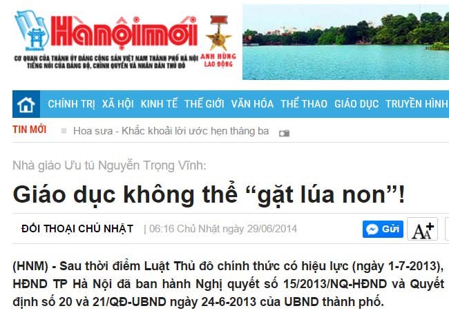 NGƯT Nguyễn Trọng Vĩnh: Giáo dục không thể "gặt lúa non"!
