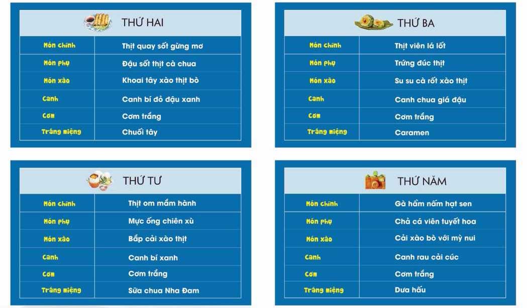 Thực đơn Tuần từ 25/12 - 29/12/2017