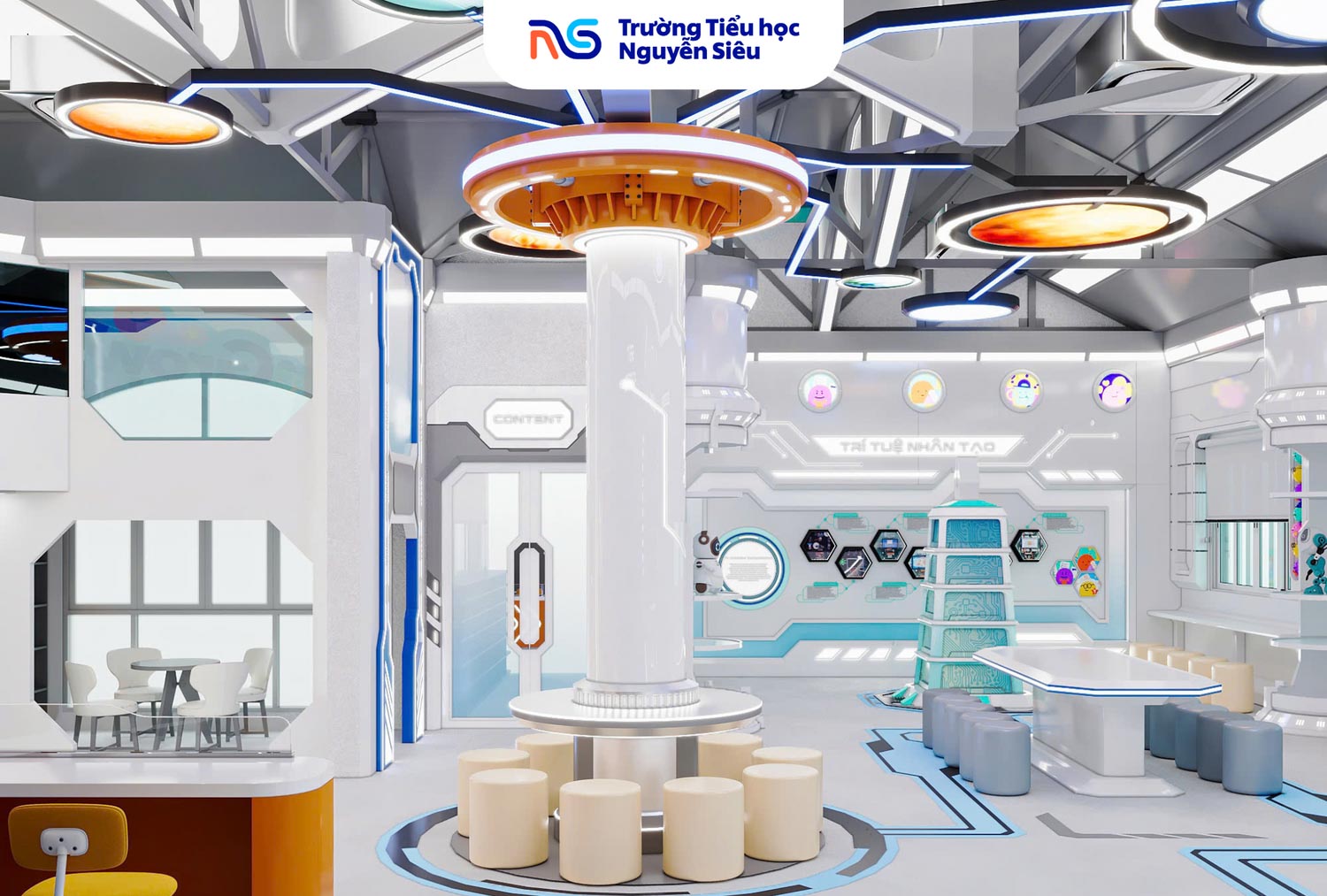 Được thiết kế hiện đại, thân thiện và gần gũi với lứa tuổi tiểu học, thư viện là nơi học sinh vừa học, vừa chơi, vừa sáng tạo. Mỗi trải nghiệm tại đây đều giúp các em rèn luyện tư duy, phát triển kỹ năng hợp tác và nuôi dưỡng niềm đam mê khám phá khoa học – công nghệ ngay từ những năm đầu đời.